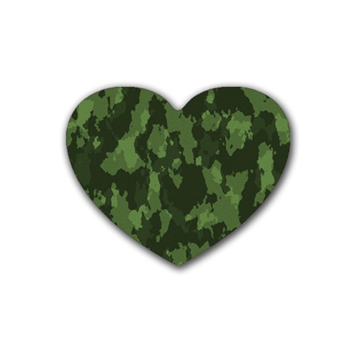 Camouflage Green Army Texture Rubber Coaster (Heart) 