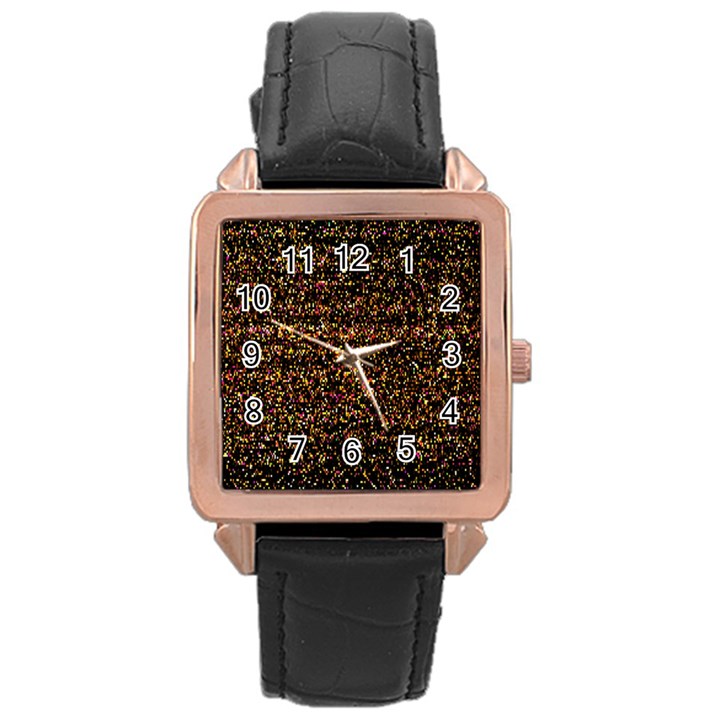 Pixel Pattern Colorful And Glowing Pixelated Rose Gold Leather Watch 