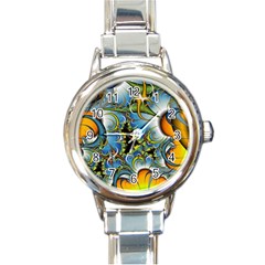 Fractal Background With Abstract Streak Shape Round Italian Charm Watch by Simbadda