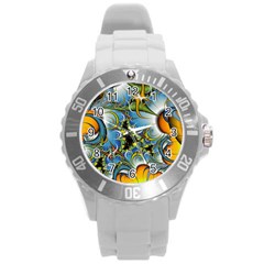 Fractal Background With Abstract Streak Shape Round Plastic Sport Watch (l) by Simbadda