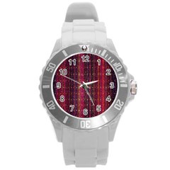 Colorful And Glowing Pixelated Pixel Pattern Round Plastic Sport Watch (l) by Simbadda