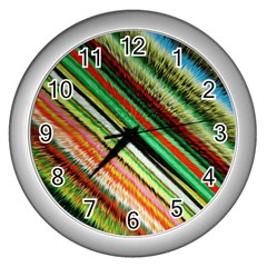 Colorful Stripe Extrude Background Wall Clocks (silver)  by Simbadda