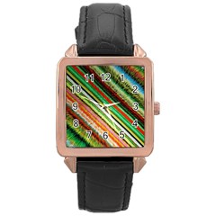 Colorful Stripe Extrude Background Rose Gold Leather Watch  by Simbadda