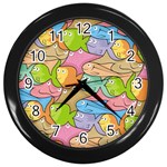 Fishes Cartoon Wall Clocks (Black) Front