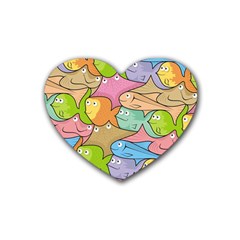 Fishes Cartoon Heart Coaster (4 Pack)  by sifis