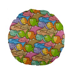 Fishes Cartoon Standard 15  Premium Flano Round Cushions by sifis