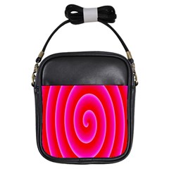 Pink Hypnotic Background Girls Sling Bags by Simbadda