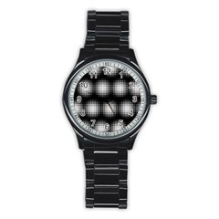 Black And White Modern Wallpaper Stainless Steel Round Watch by Simbadda