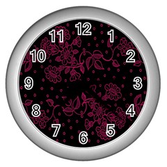 Floral Pattern Background Wall Clocks (silver)  by Simbadda