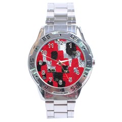 Red Black Gray Background Stainless Steel Analogue Watch by Simbadda