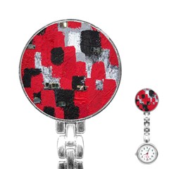 Red Black Gray Background Stainless Steel Nurses Watch by Simbadda