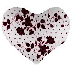 Floral Pattern Large 19  Premium Heart Shape Cushions by Simbadda