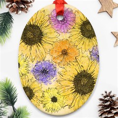 Multi Flower Line Drawing Ornament (oval) by Simbadda