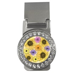 Multi Flower Line Drawing Money Clips (cz)  by Simbadda