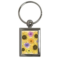 Multi Flower Line Drawing Key Chains (rectangle)  by Simbadda