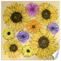 Multi Flower Line Drawing Canvas 12  X 12   by Simbadda