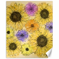 Multi Flower Line Drawing Canvas 16  X 20   by Simbadda