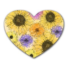 Multi Flower Line Drawing Heart Mousepads