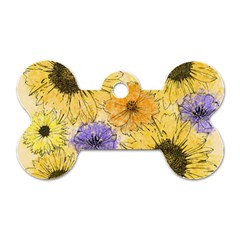 Multi Flower Line Drawing Dog Tag Bone (one Side) by Simbadda