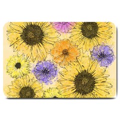 Multi Flower Line Drawing Large Doormat  by Simbadda