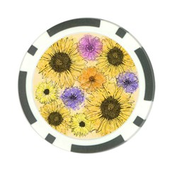 Multi Flower Line Drawing Poker Chip Card Guard by Simbadda