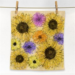 Multi Flower Line Drawing Face Towel by Simbadda