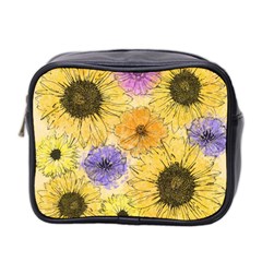 Multi Flower Line Drawing Mini Toiletries Bag 2-side by Simbadda