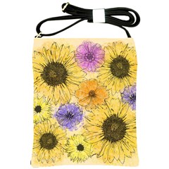 Multi Flower Line Drawing Shoulder Sling Bags by Simbadda