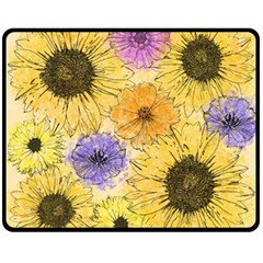 Multi Flower Line Drawing Fleece Blanket (medium)  by Simbadda