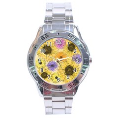 Multi Flower Line Drawing Stainless Steel Analogue Watch by Simbadda