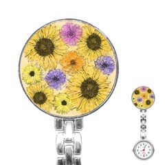 Multi Flower Line Drawing Stainless Steel Nurses Watch by Simbadda