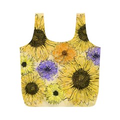 Multi Flower Line Drawing Full Print Recycle Bags (m)  by Simbadda