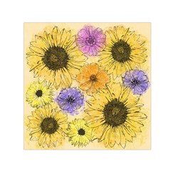 Multi Flower Line Drawing Small Satin Scarf (square) by Simbadda