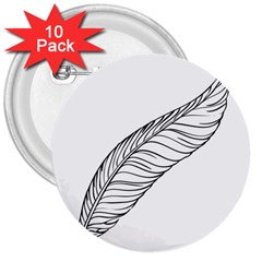 Feather Line Art 3  Buttons (10 Pack)  by Simbadda