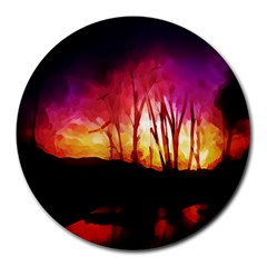 Fall Forest Background Round Mousepads by Simbadda