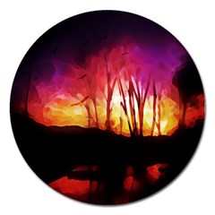 Fall Forest Background Magnet 5  (round) by Simbadda