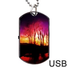 Fall Forest Background Dog Tag Usb Flash (two Sides)