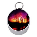 Fall Forest Background Mini Silver Compasses Front