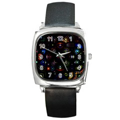 Geometric Line Art Background In Multi Colours Square Metal Watch by Simbadda