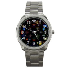 Geometric Line Art Background In Multi Colours Sport Metal Watch by Simbadda