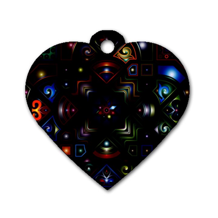 Geometric Line Art Background In Multi Colours Dog Tag Heart (One Side)