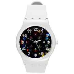 Geometric Line Art Background In Multi Colours Round Plastic Sport Watch (m) by Simbadda