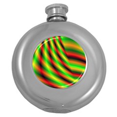 Neon Color Fractal Lines Round Hip Flask (5 Oz) by Simbadda