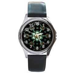 Kaleidoscope With Bits Of Colorful Translucent Glass In A Cylinder Filled With Mirrors Round Metal Watch by Simbadda