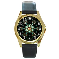 Kaleidoscope With Bits Of Colorful Translucent Glass In A Cylinder Filled With Mirrors Round Gold Metal Watch by Simbadda