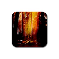 Artistic Effect Fractal Forest Background Rubber Square Coaster (4 Pack)  by Simbadda