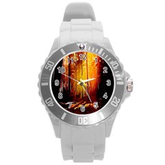 Artistic Effect Fractal Forest Background Round Plastic Sport Watch (l) by Simbadda