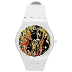 Artistic Effect Fractal Forest Background Round Plastic Sport Watch (m) by Simbadda