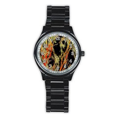 Artistic Effect Fractal Forest Background Stainless Steel Round Watch by Simbadda