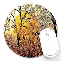 Summer Sun Set Fractal Forest Background Round Mousepads by Simbadda